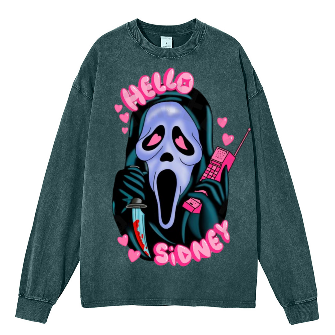 Hello Unisex Washed Printed Round Neck Sweatshirt