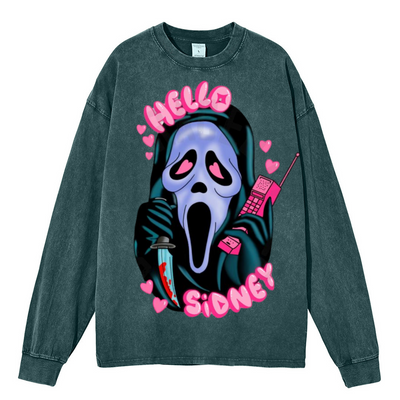 Hello Unisex Washed Printed Round Neck Sweatshirt