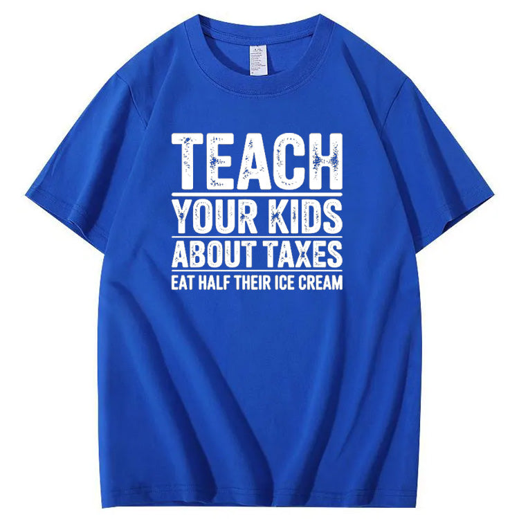 Teach Your Kids About Taxes Eat Half Of Their Ice  Cream Pattern Print 100% Cotton T-Shirt