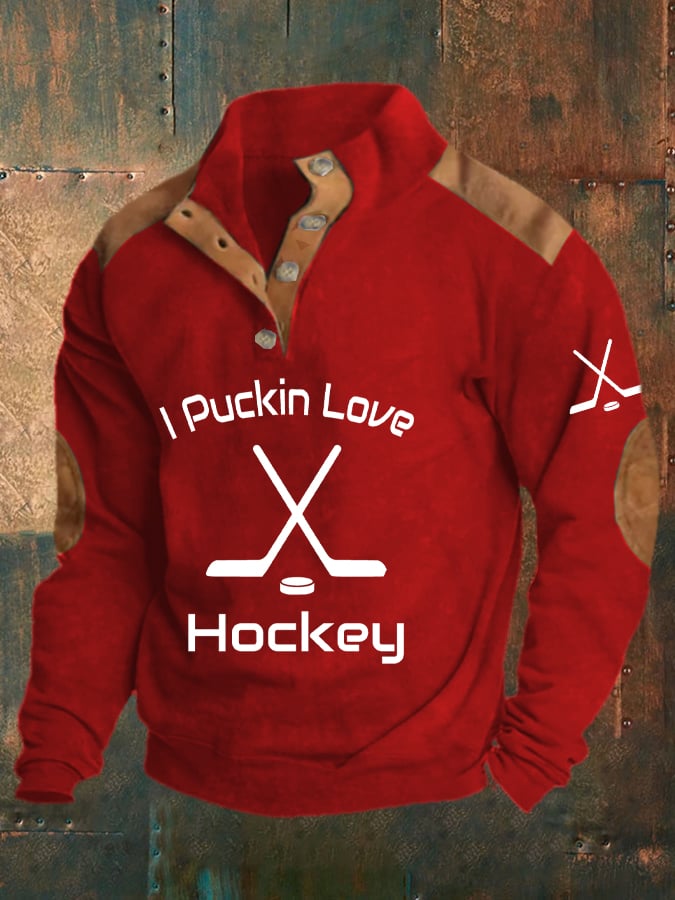 Men's Vintage I Pucking Love Hockey Print Sweatshirt