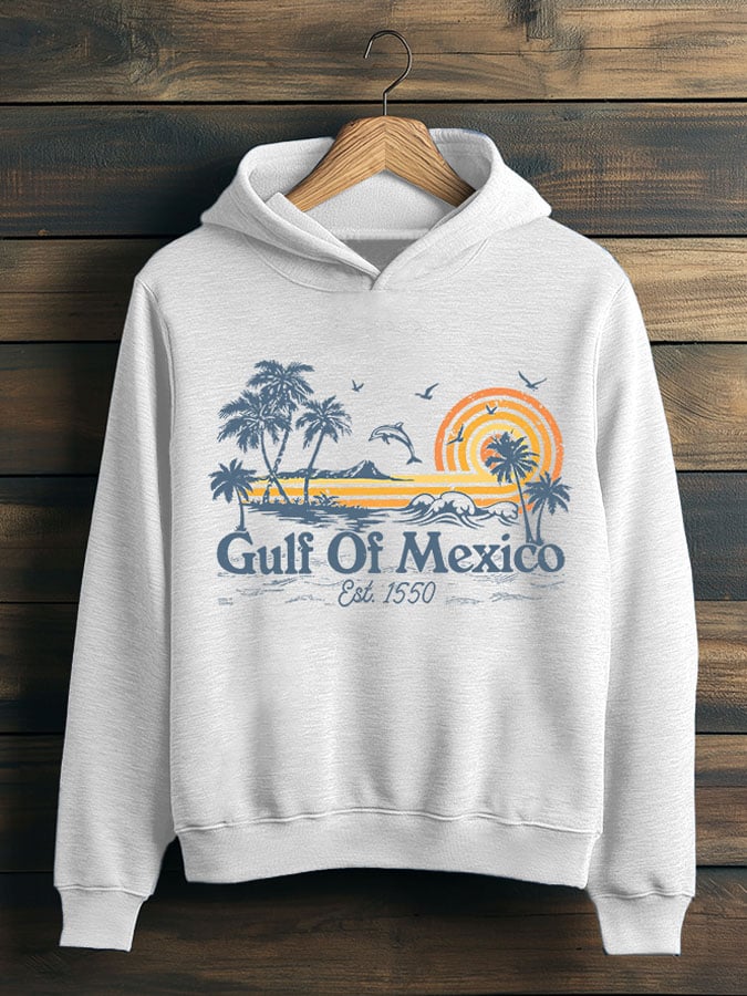 Men's Gulf Of Mexico Print Casual Hooded Sweatshirt