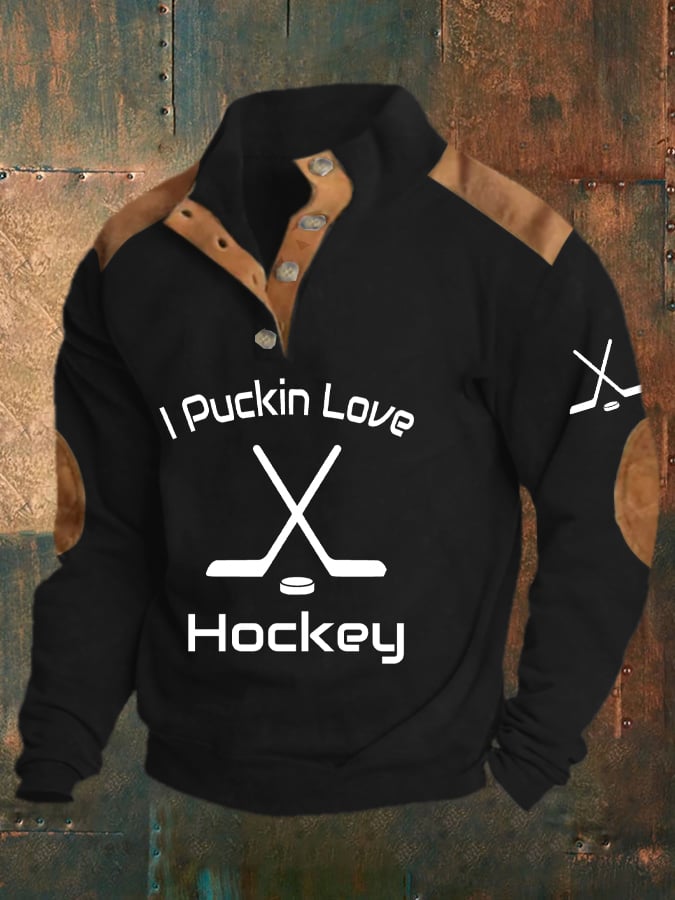 Men's Vintage I Pucking Love Hockey Print Sweatshirt