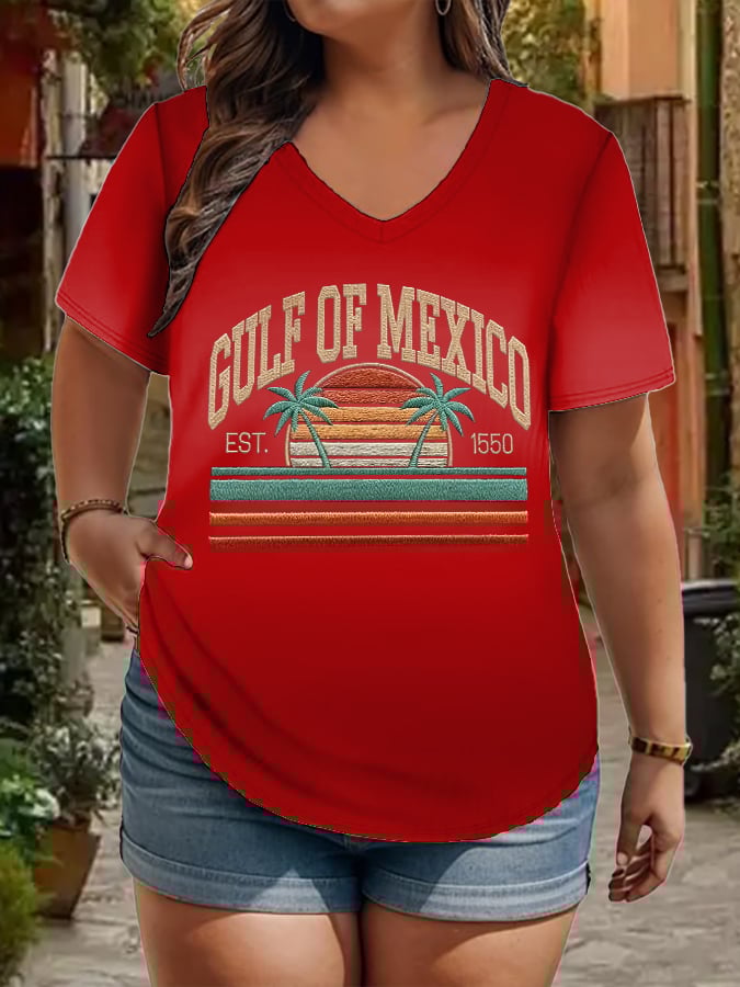 Women's Plus Size Gulf Of Mexico Print V-Neck T-Shirt