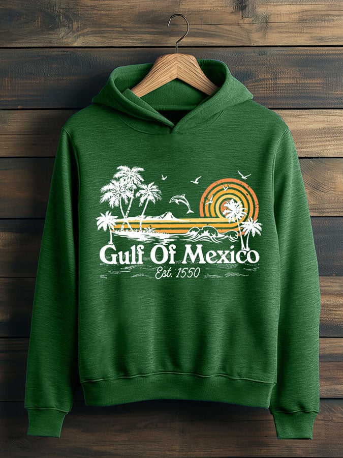 Men's Gulf Of Mexico Print Casual Hooded Sweatshirt