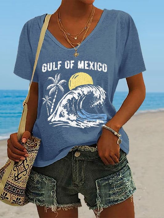 Women's Gulf Of Mexico Print Casual T-Shirt