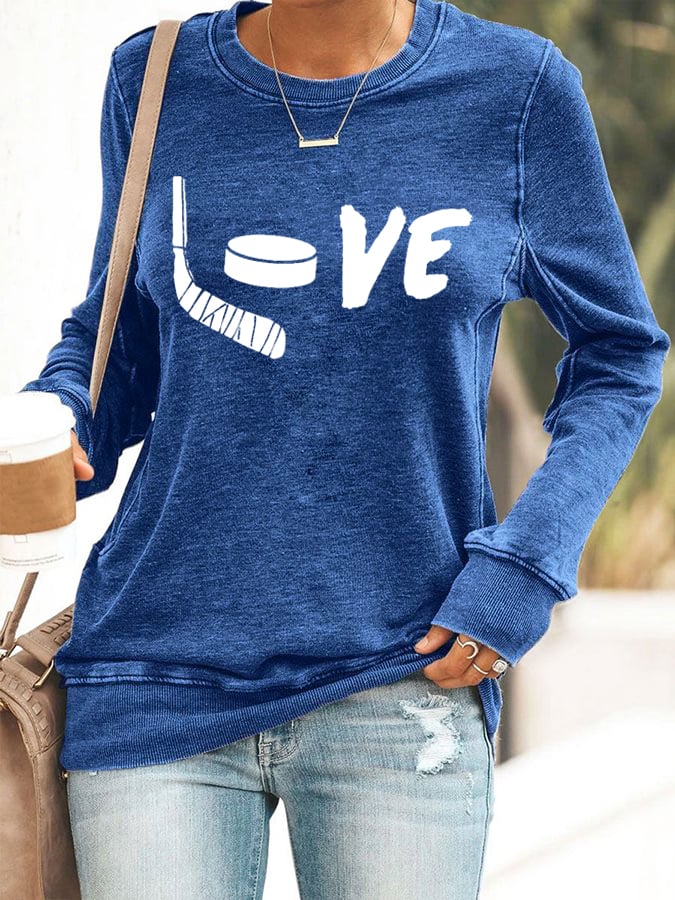 Women's Love Ice Hockey Printed Casual Sweatshirt