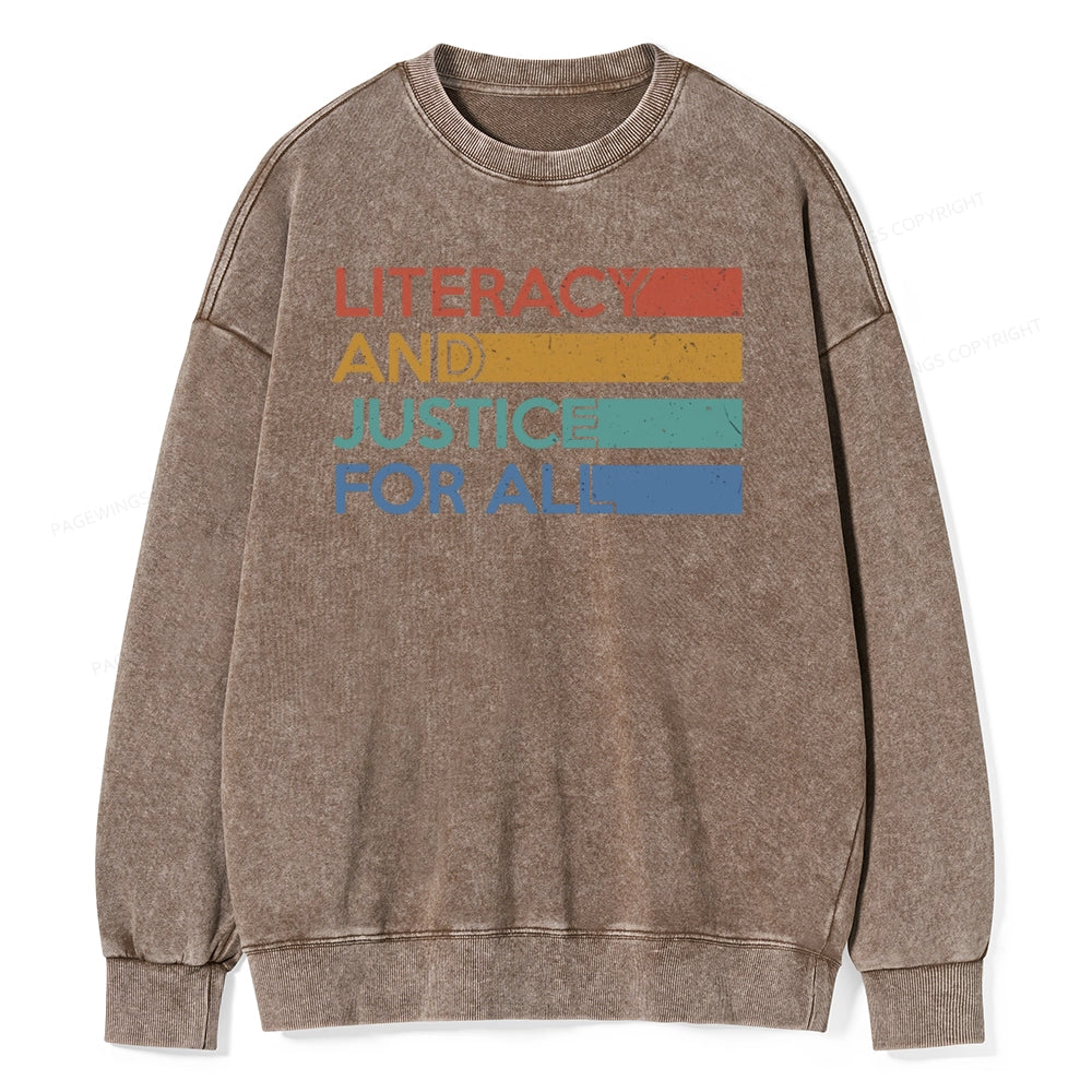 Pagewing Literacy and Justice For All Unisex Washed Sweatshirt
