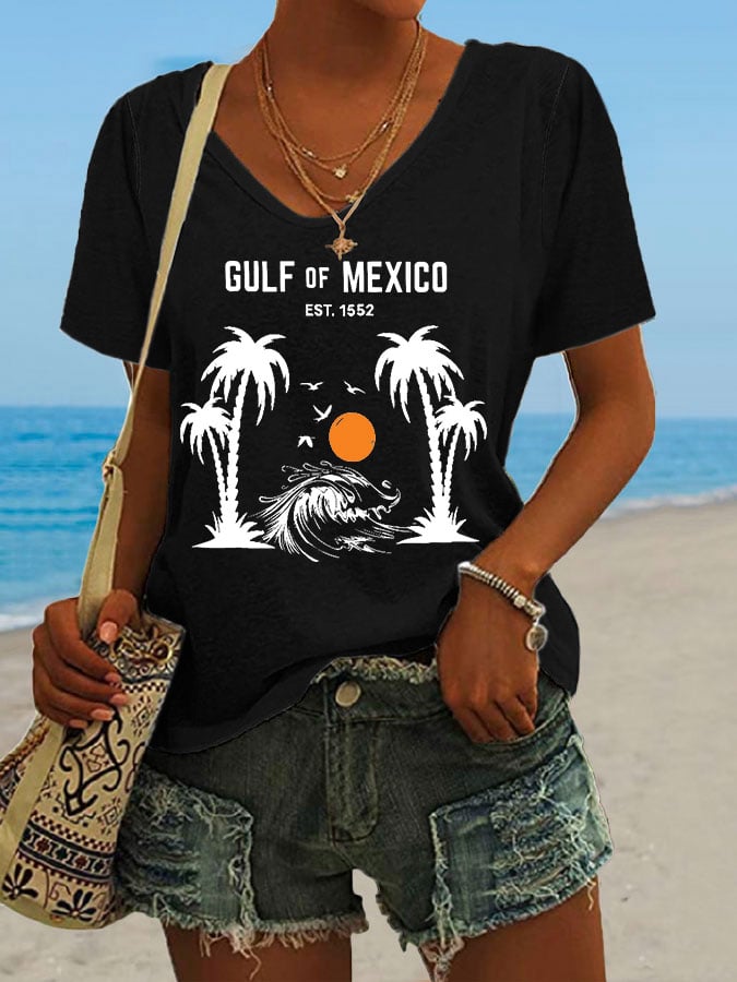 Women's Retro Golfo De Mexico 1550 Print T-Shirt