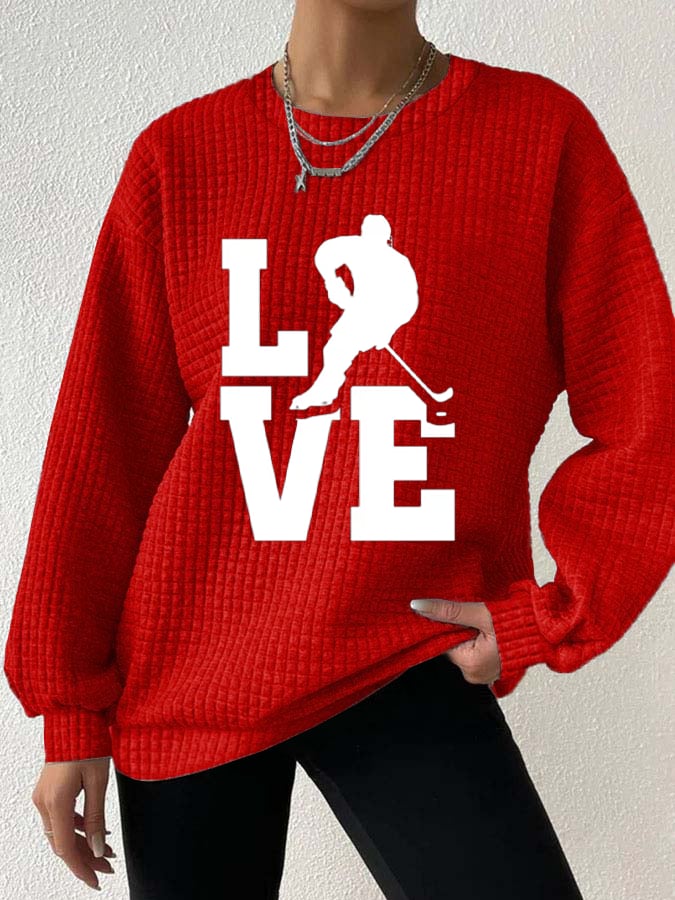 Women's Ice Hockey Printed Daily Long Sleeve Crew Neck Sweatshirt