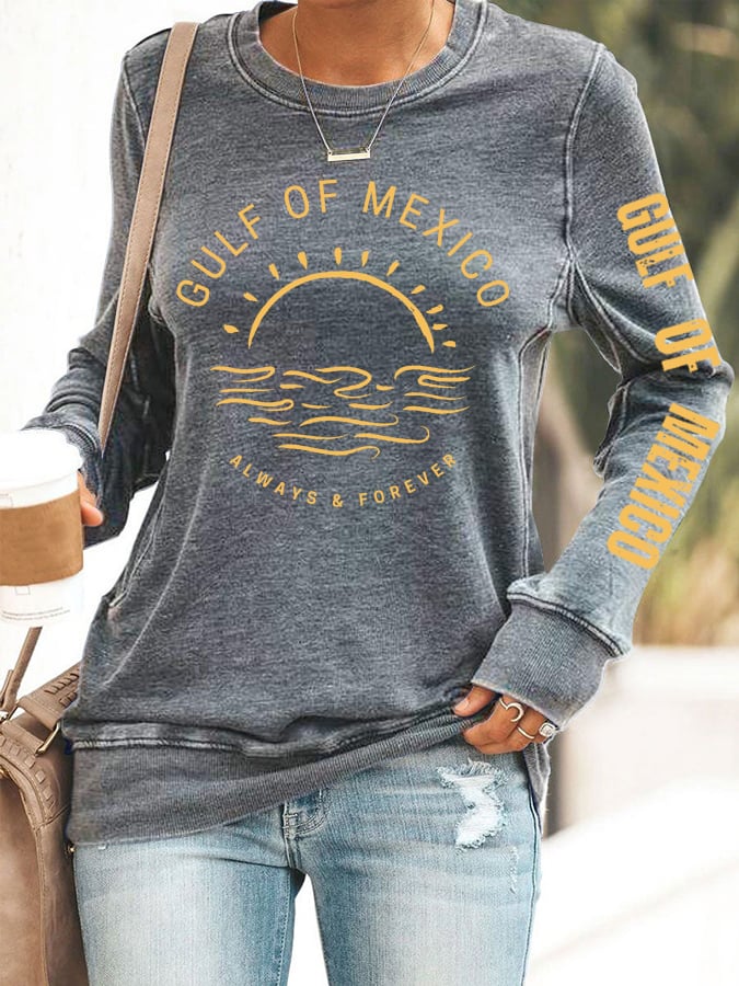 Women's Gulf Of Mexico Print Round Neck Sweatshirt