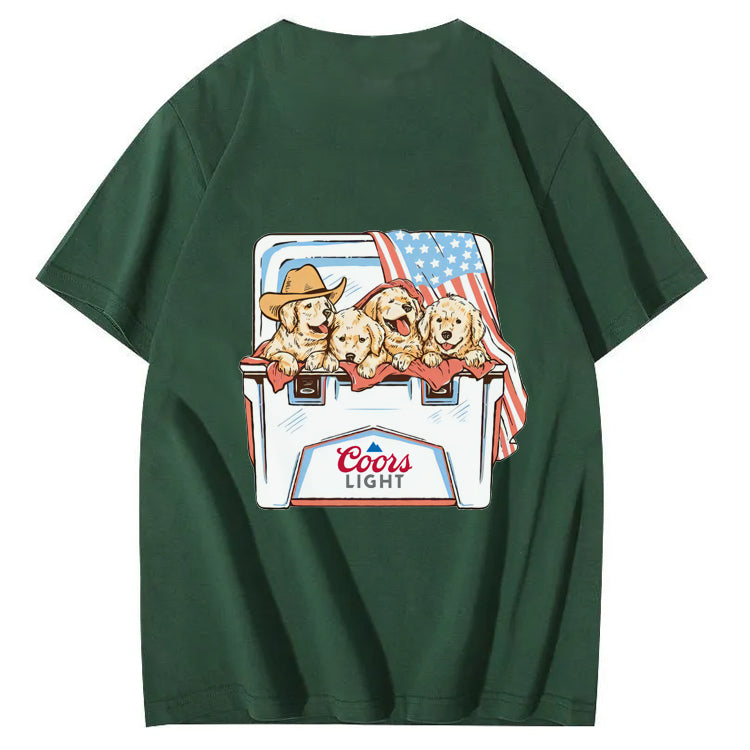 Funny Dogs And American Flag Pattern Print T-Shirt