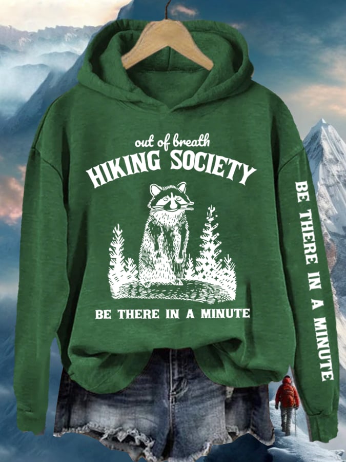 Women's Out Of Breath Hiking Society Printed Hooded Long Sleeve Sweatshirt