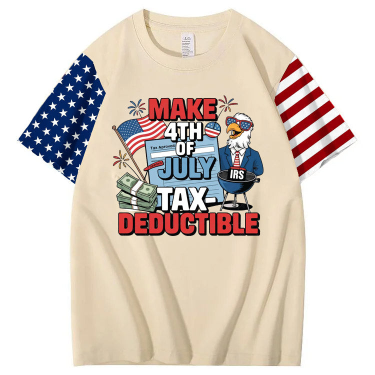 Make 4th Of July Tax Deductible Pattern Print 100%Cotton T-Shirt