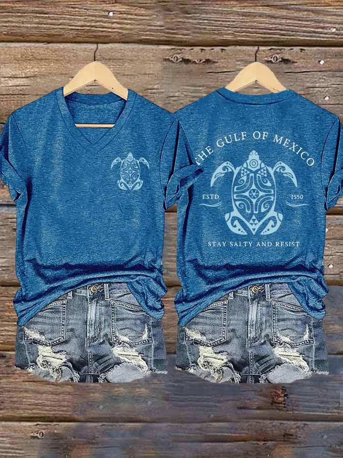 Women's Gulf Of Mexico Printed V Neck T-Shirt