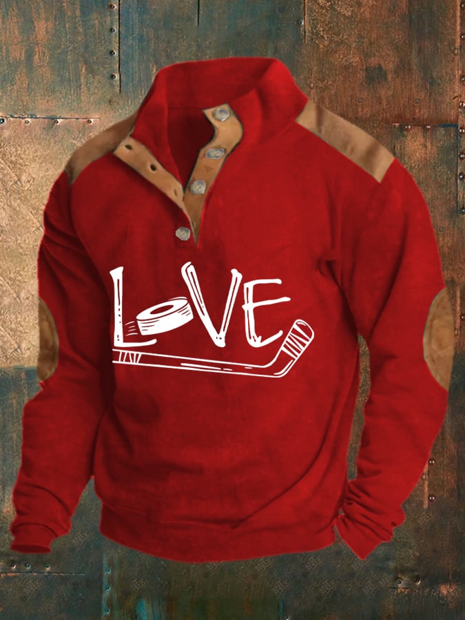 Men's Vintage Love Ice Hockey Print Sweatshirt