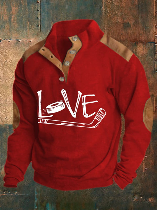 Men's Vintage Love Ice Hockey Print Sweatshirt