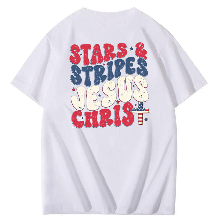 Independence Day Stars&Stripes Jesus Chirs Pattern Print T-Shirt