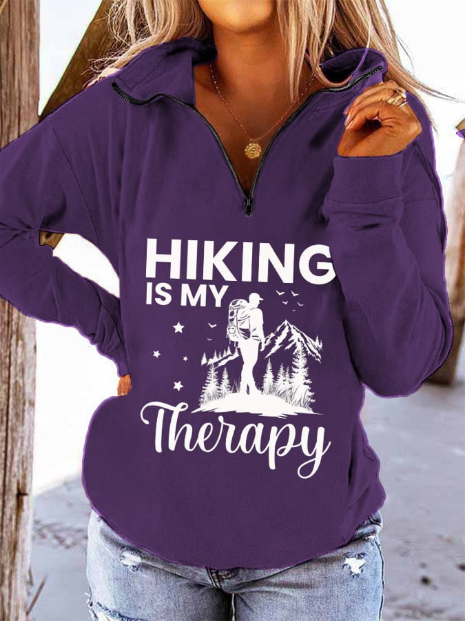 Women's Hiking Is My Therapy Hiking Print Long Sleeve Sweatshirt