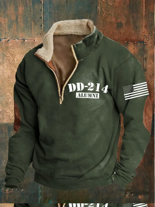 Men's Veterans DD-214 Zipper Collar Long Sleeve Sweatshirt
