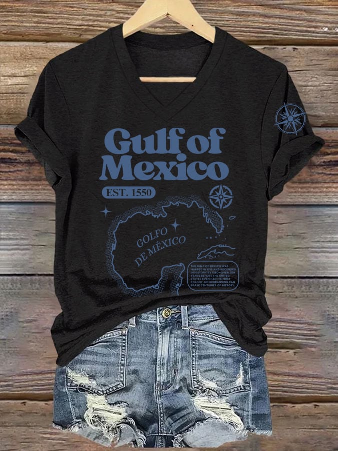 Women's Gulf Of Mexico Printed V Neck T-Shirt