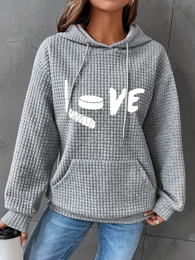 Women's Love Ice Hockey Print Casual Sweatshirt
