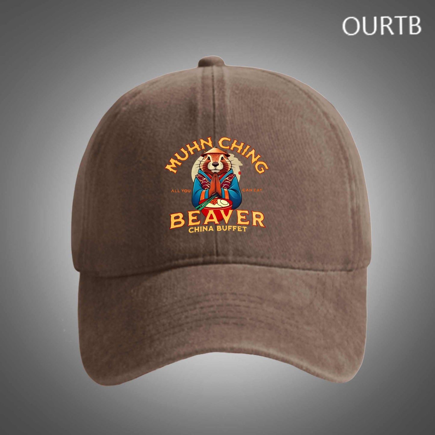 Muhn China All You Can Eat Beaver China Buffet Funny Art Print Unisex Distressed Cotton Washed Art Print Hat