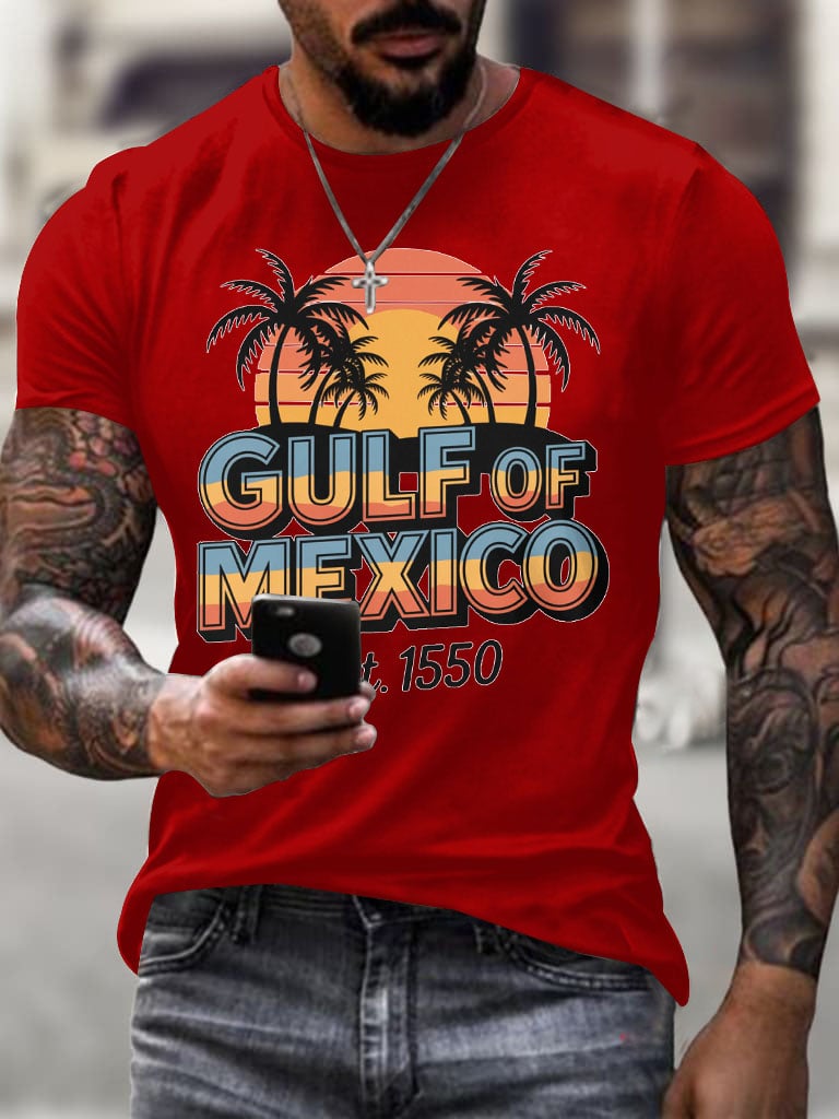 Men'S Retro Gulf Of Mexico Printed Casual Crew Neck T-Shirt