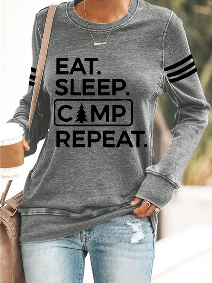 Women's Eat Sleep Camp Repeat Hiking Print Sweatshirt