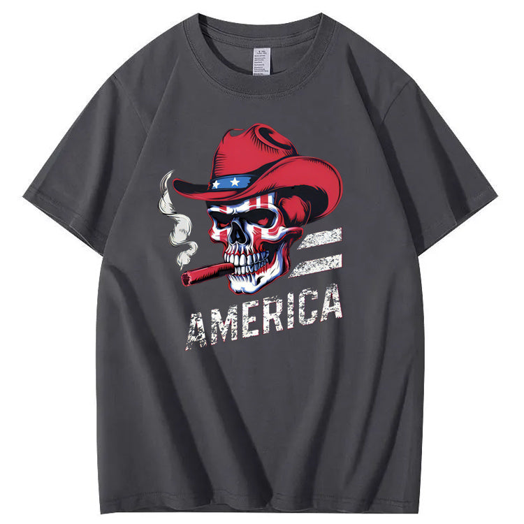 Independence Day Skull America Pattern Print 100%Cotton T-Shirt