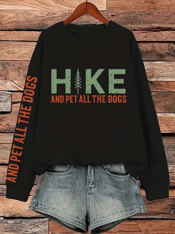 Women's Hike And Pet All The Dogs Printed Crew Neck Long Sleeve Sweatshirt