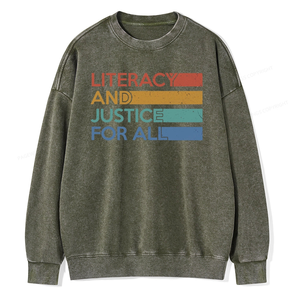 Pagewing Literacy and Justice For All Unisex Washed Sweatshirt