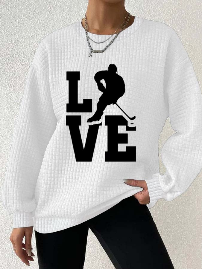 Women's Ice Hockey Printed Daily Long Sleeve Crew Neck Sweatshirt