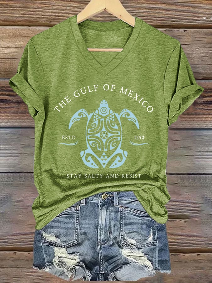 Women's Gulf Of Mexico Printed V Neck T-Shirt