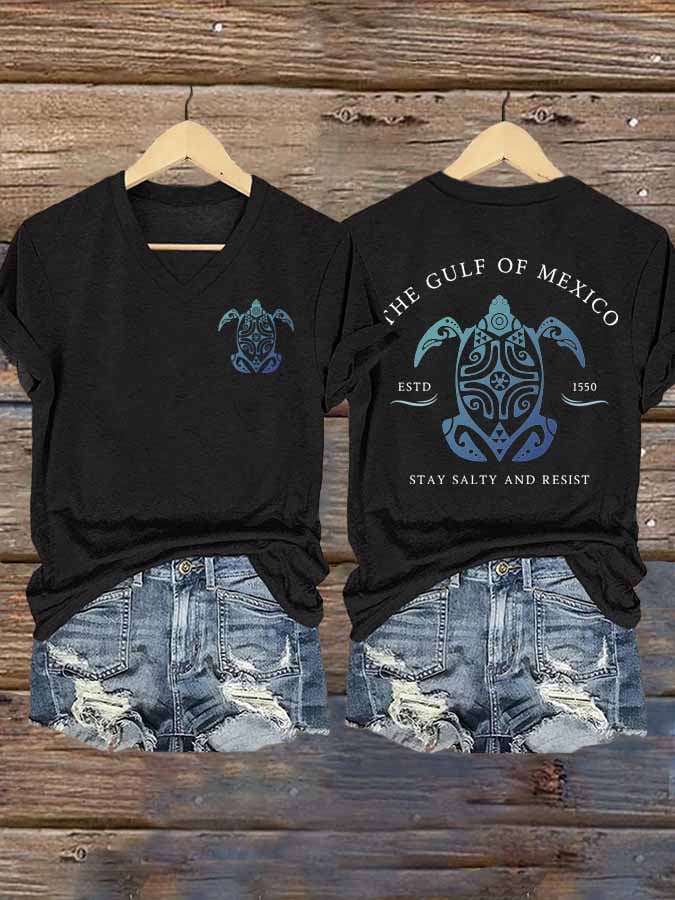 Women's Gulf Of Mexico Printed V Neck T-Shirt