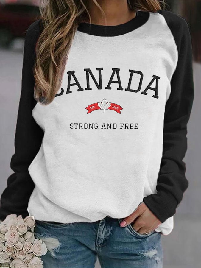 Women'S Retro Canada Strong And Free Print Sweatshirt