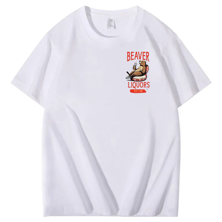 Beaver Pattern Print Crew Neck T-Shirt