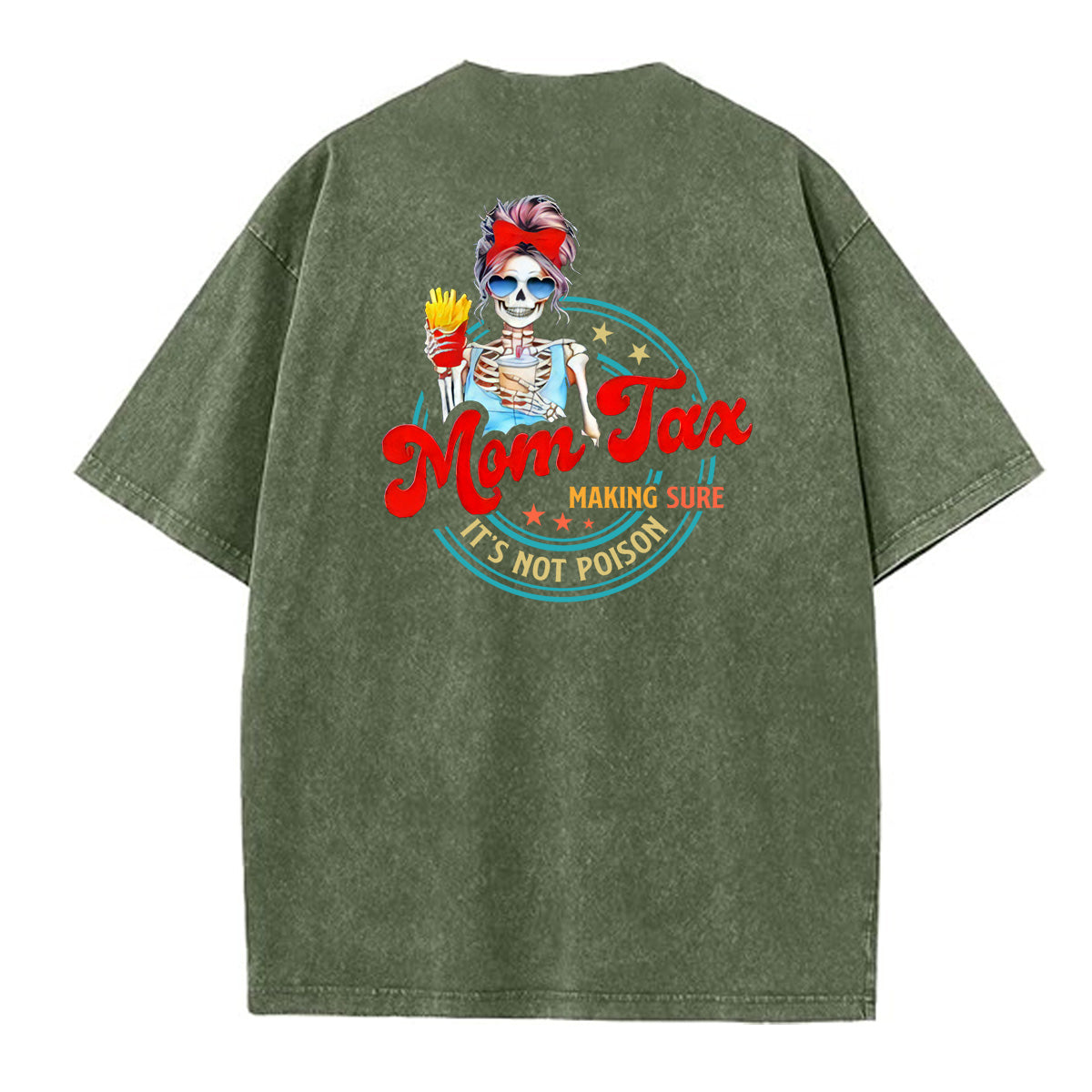Mom Tax Washed And Distressed Pattern Crew Neck T-Shirt