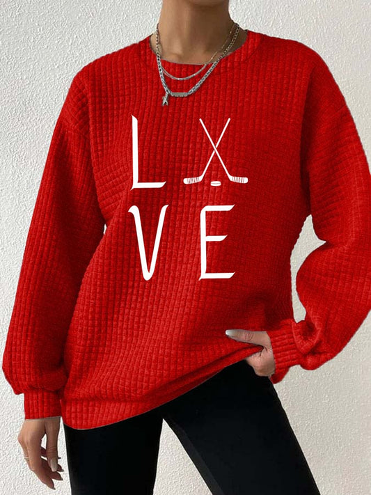 Women's Love Ice Hockey Print Long Sleeve Sweatshirt