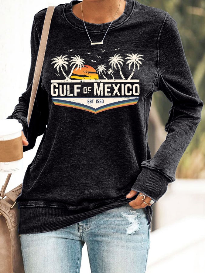 Women's Gulf Of Mexico Print Round Neck Sweatshirt
