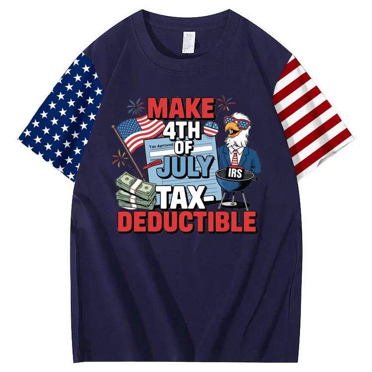 Make 4th Of July Tax Deductible Pattern Print 100%Cotton T-Shirt