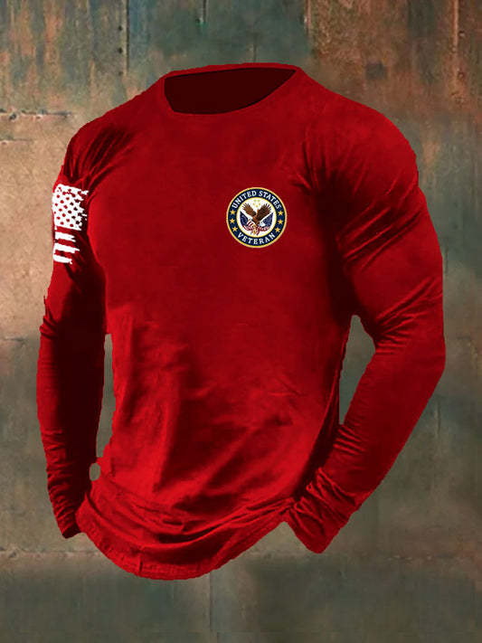 Men's  Veteran  Pattern Long Sleeve 100% Cotton  T-Shirt