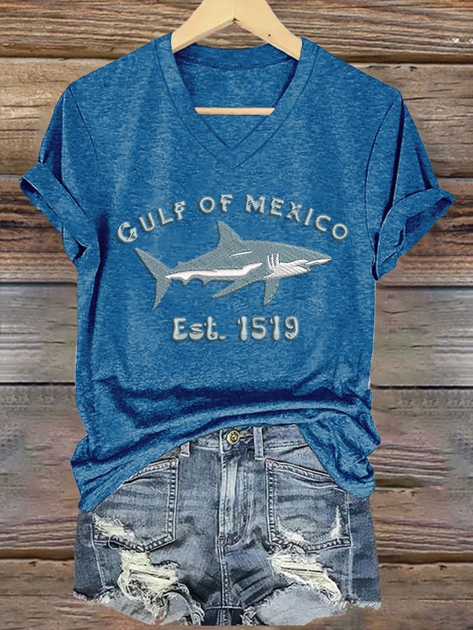 Women's Gulf Of Mexico Printed V Neck T-Shirt