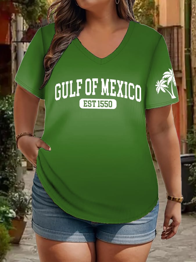 Women's Plus Size Gulf Of Mexico Print V-Neck T-Shirt