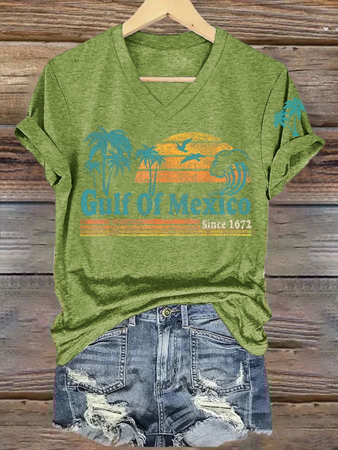 Women's Gulf Of Mexico Printed V Neck T-Shirt