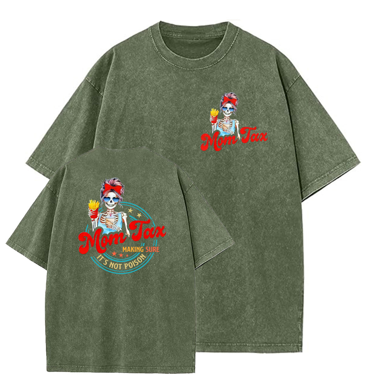 Mom Tax Washed And Distressed Pattern Crew Neck T-Shirt