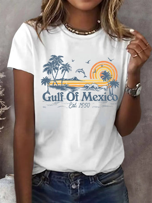 Women's Gulf Of Mexico Print Round Neck T-Shirt