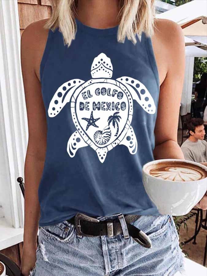 Women's Gulf Of Mexico Print Round Neck Tank Top