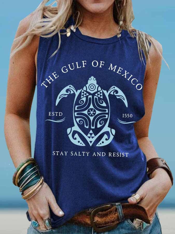 Women's Gulf Of Mexico Print Round Neck Tank Top