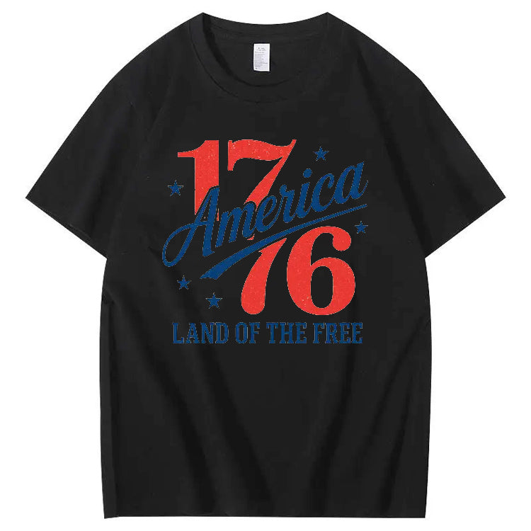 Independence Day 1776 America Land Of The Free Pattern Print 100%Cotton T-Shirt
