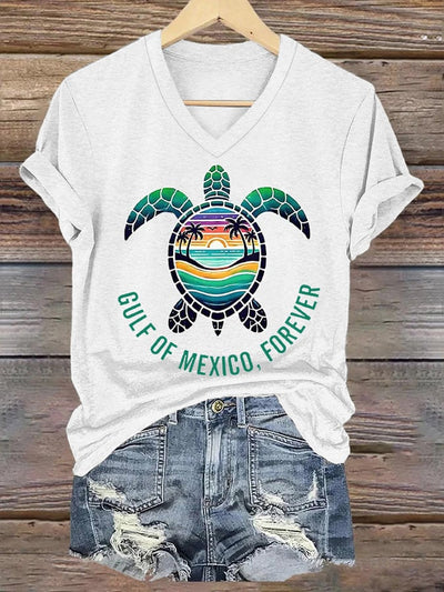 Women's Gulf Of Mexico, Forever Sea Turtle V-Neck Tee